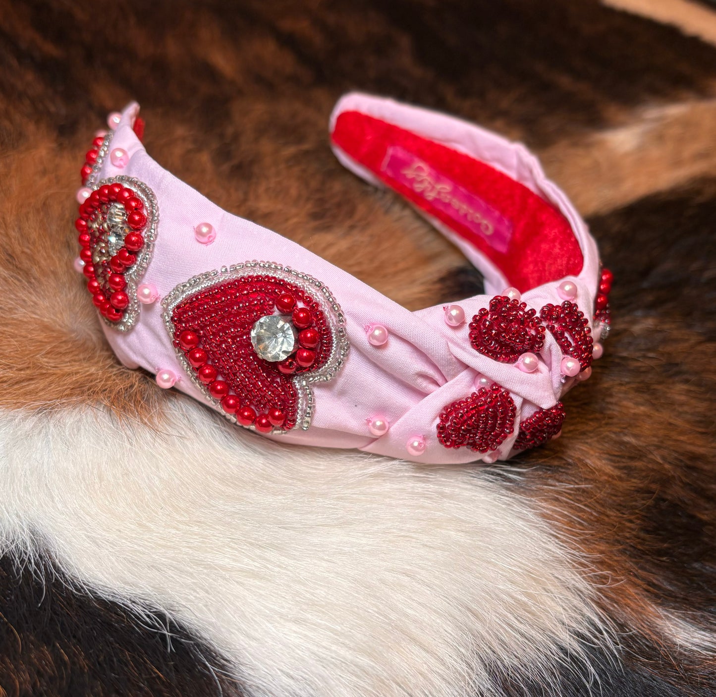 Pink with Red Hearts Headband