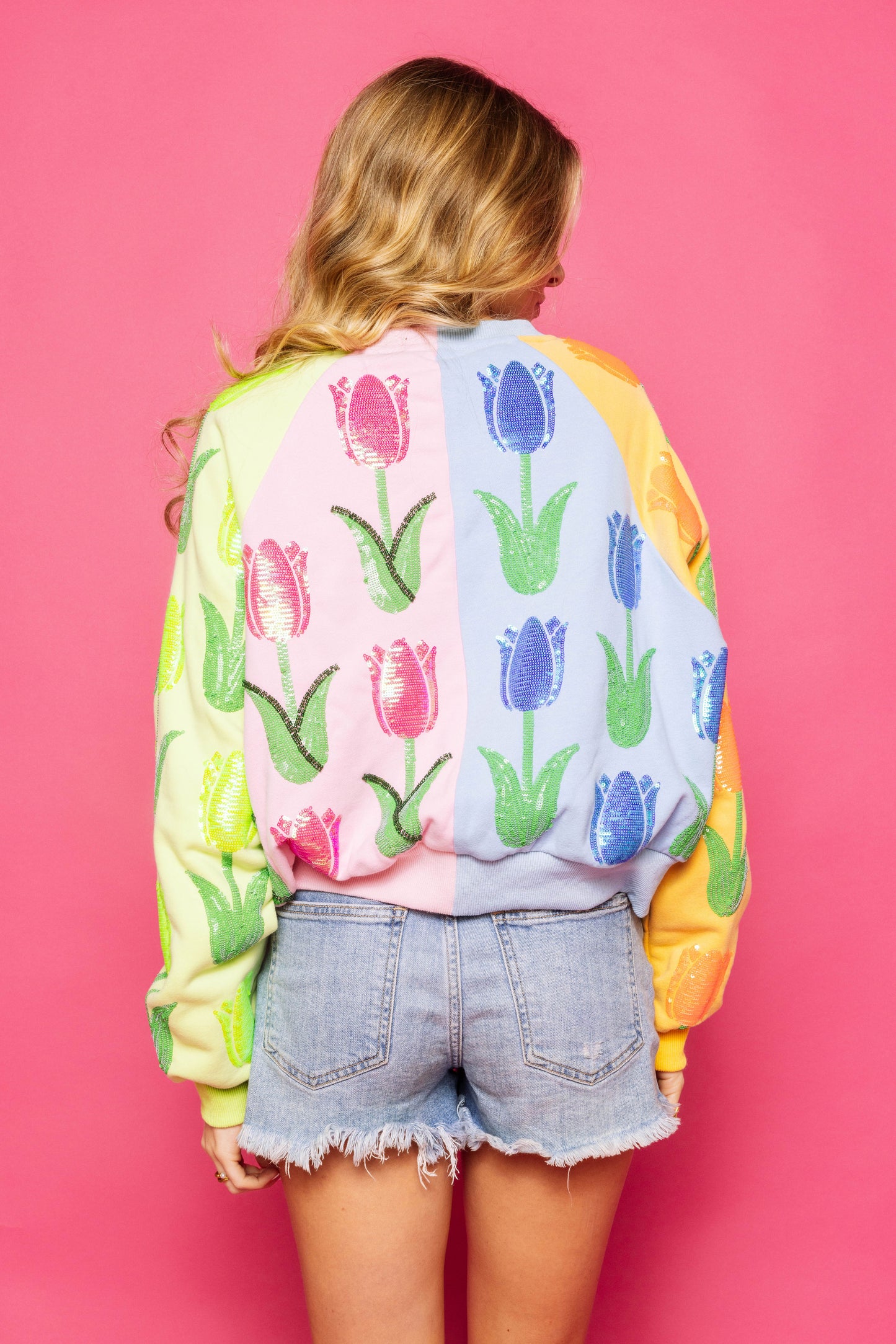 QOS Neon Colorblock Tulip Sweatshirt