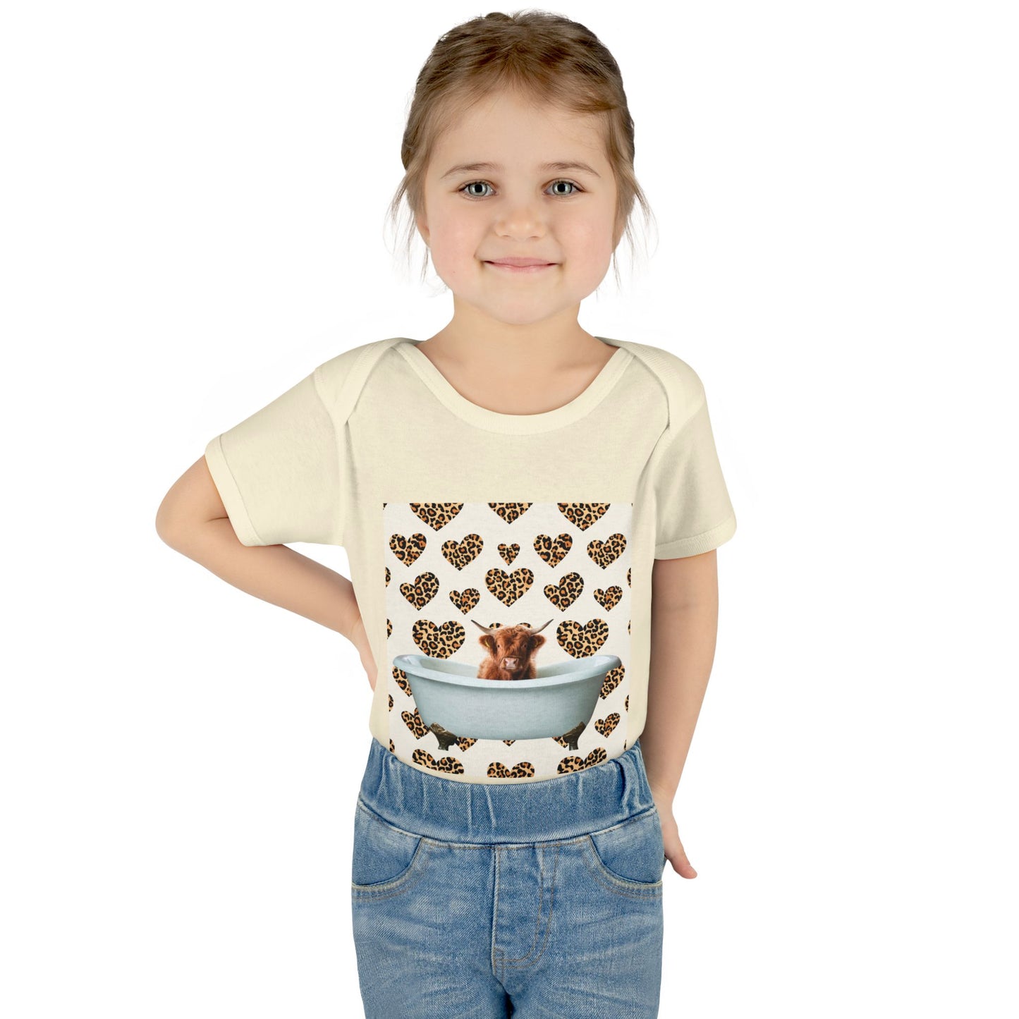 Cute Baby Bodysuit Heart Pattern With Bathtub Cow