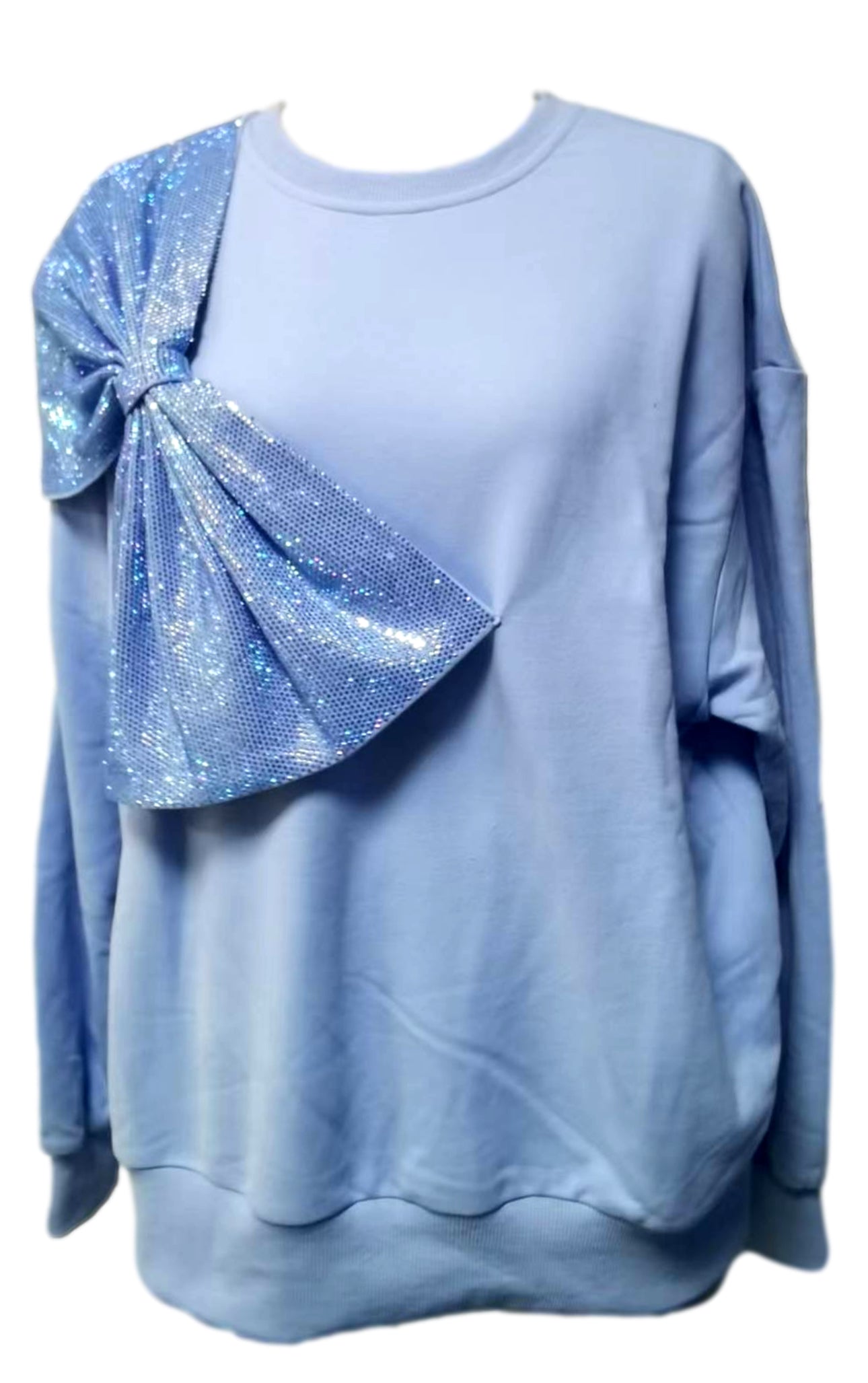 QOS Powder Blue Bow Sweatshirt