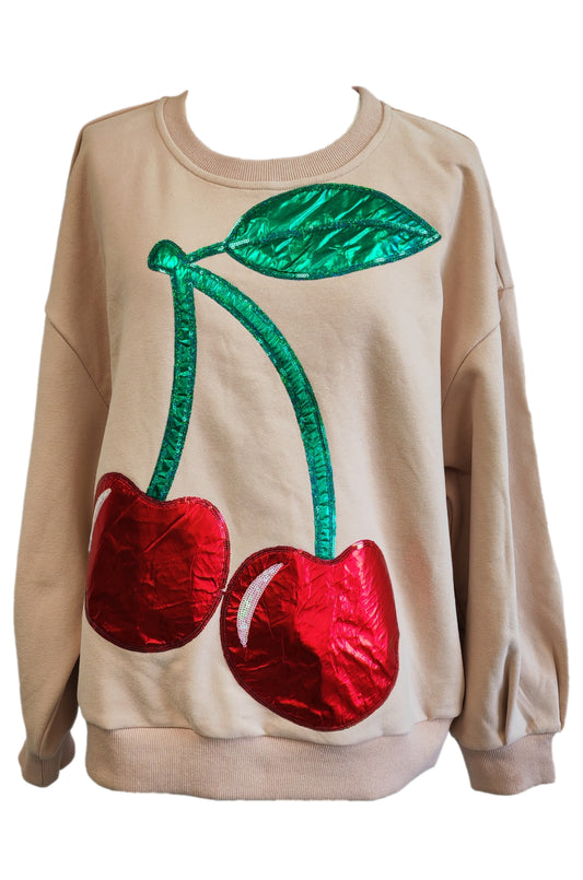 Beige & Metallic Cherry Sweatshirt