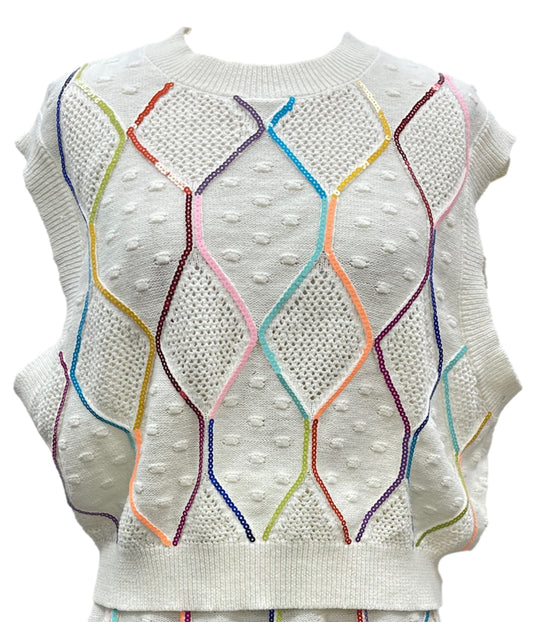 QOS Ivory & Rainbow Knit