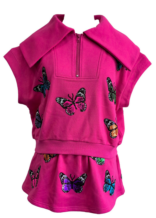 QOS Hot Pink Butterfly Collar Top