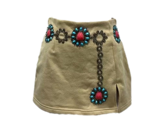 QOS Tan Turquoise Necklace Skirt